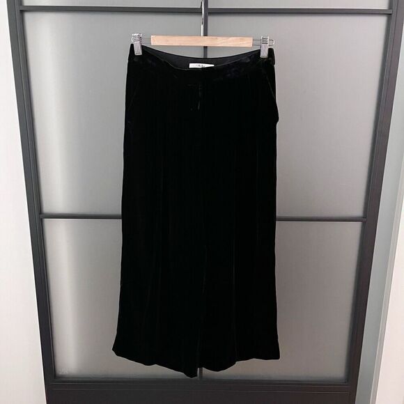 Tibi Wide Leg Cropped Pants Women's Size 0 XS Goth Witch Black Velvet Cropped - Picture 6 of 15